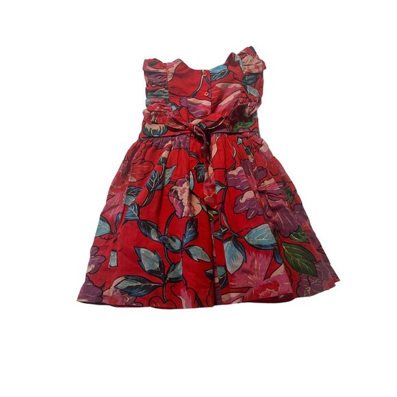 Pippa & Julie Girls Size 2T Floral Ruffle Dress Red Round Neck Sleeveless Excell - Picture 3 of 8